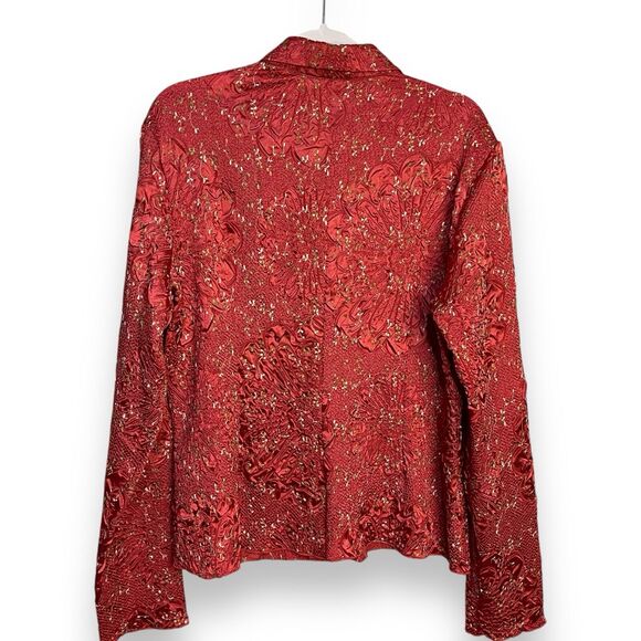 Savvy By Rafael Button Up Shirt Women's Large Pink Embroidered Floral Retro Boho - Picture 3 of 9